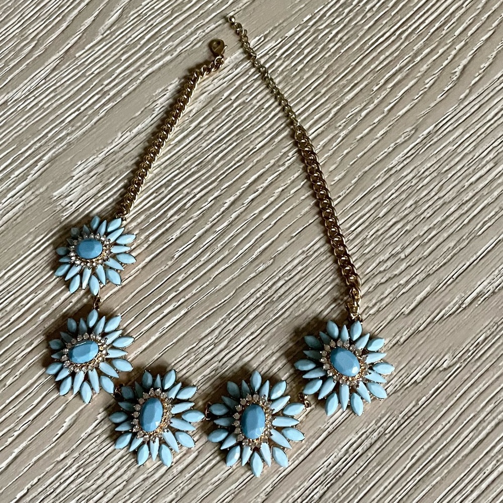 Gold and Turquoise Statement necklace with cubic zirconia